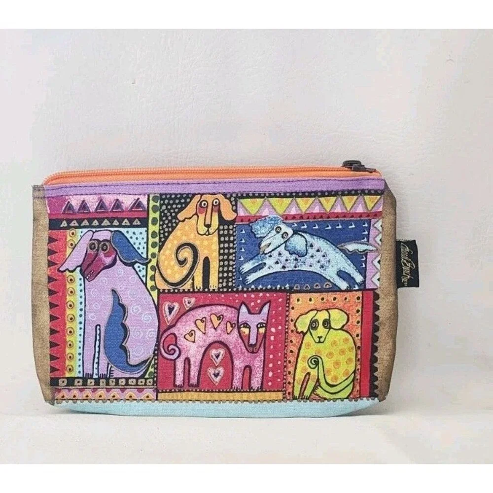 Laurel Burch Dogs Zip Up Cosmetic Travel Bag Sand N Sun Pop Art
